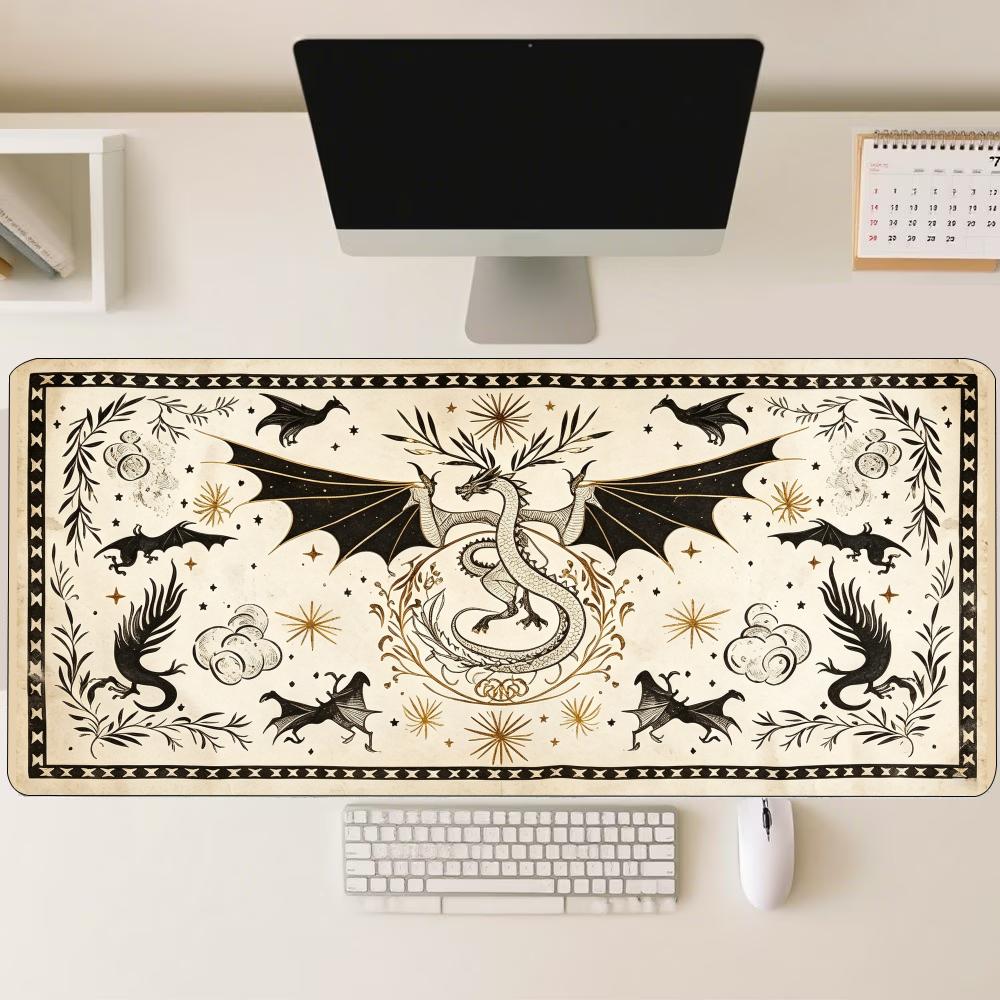 Retro Gaming Laptop - Vintage Old Paper Dragon Large Mouse